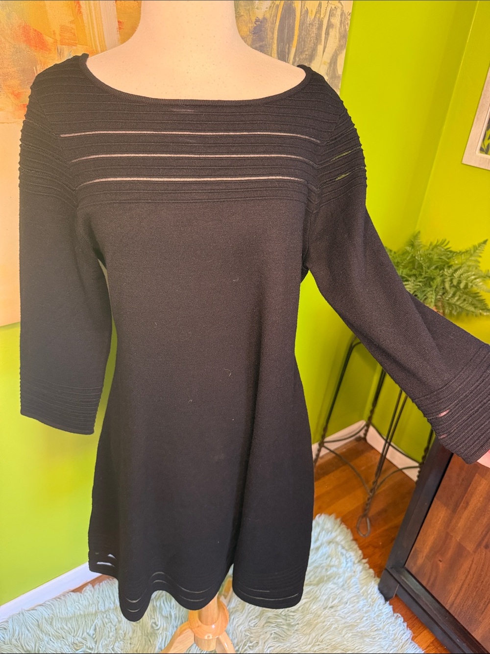 Jessica Howard Black Knit Mini Dress with Ribbed Yoke